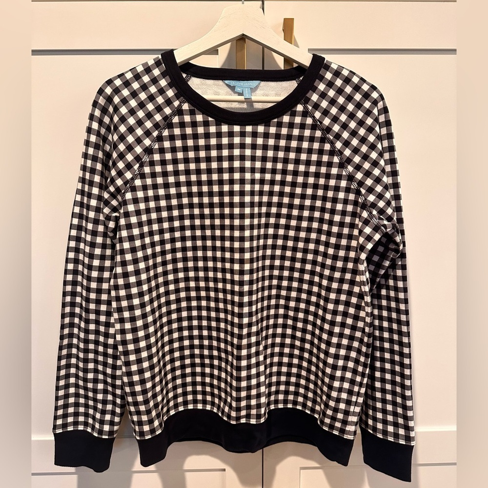 Draper James Navy and White Gingham Crewneck Sweater NWOT